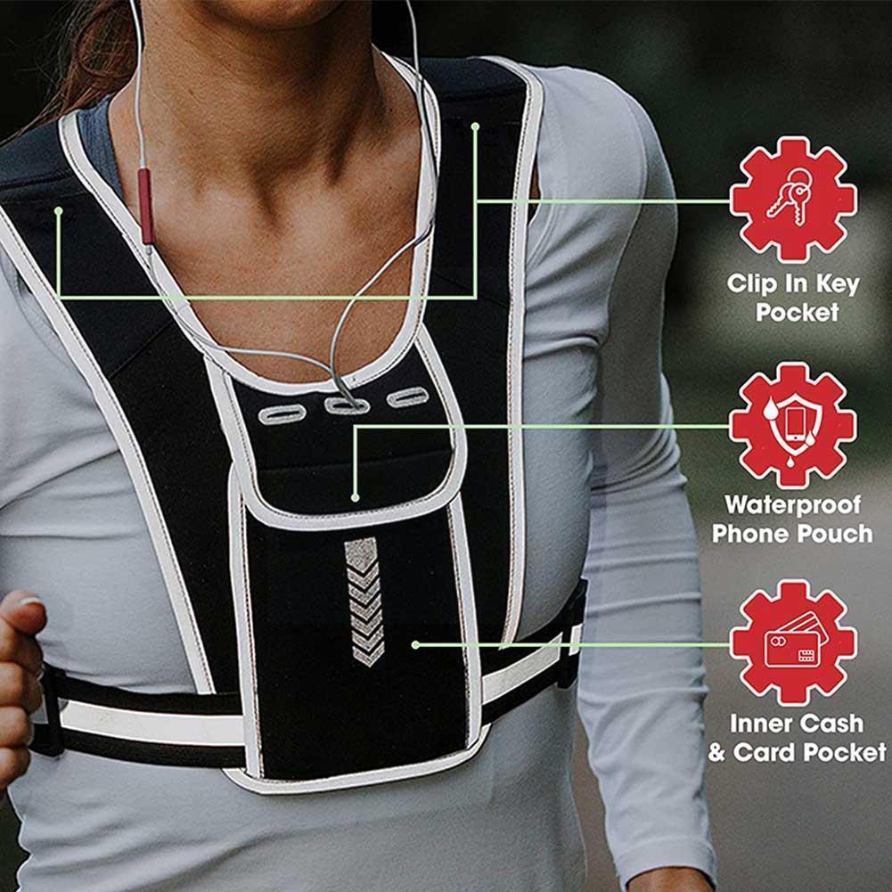 Reflective Running Vest with Phone & Bottle Storage